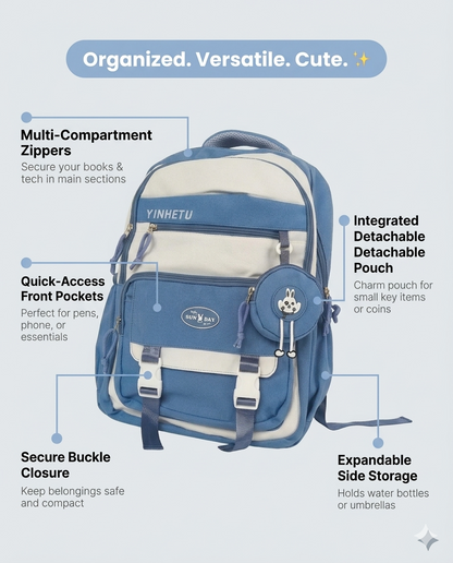Stylish Multi-Compartment Backpack with Pouch – Water Resistant Daily Bag (34L)