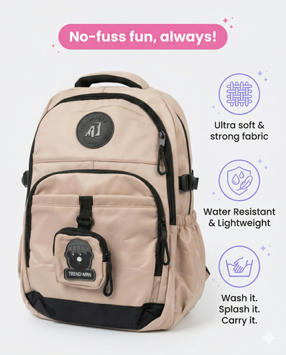 Beige Urban Backpack – Waterproof Multi-Compartment Laptop Bag (34L)