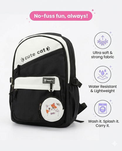 Cute Cat Korean Style Backpack for Girls – Waterproof Aesthetic School, College & Travel Bag with Multi-Compartments (30L)
