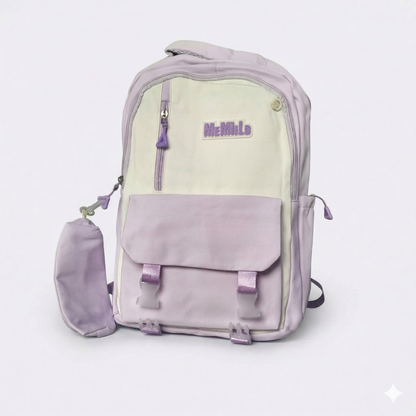 Korean Aesthetic Backpack for Girls with Detachable Pouch – Waterproof School & College Laptop Bag (34L, Purple White) (Sponsor)