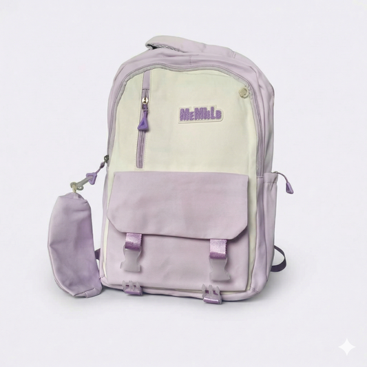 Korean Aesthetic Backpack for Girls with Detachable Pouch – Waterproof School & College Laptop Bag (34L, Purple White)