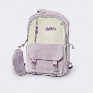 Korean Aesthetic Backpack for Girls with Detachable Pouch – Waterproof School & College Laptop Bag (34L, Purple White) (Sponsor)