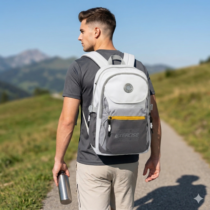 Sporty Laptop Backpack – Grey & White Travel Bag