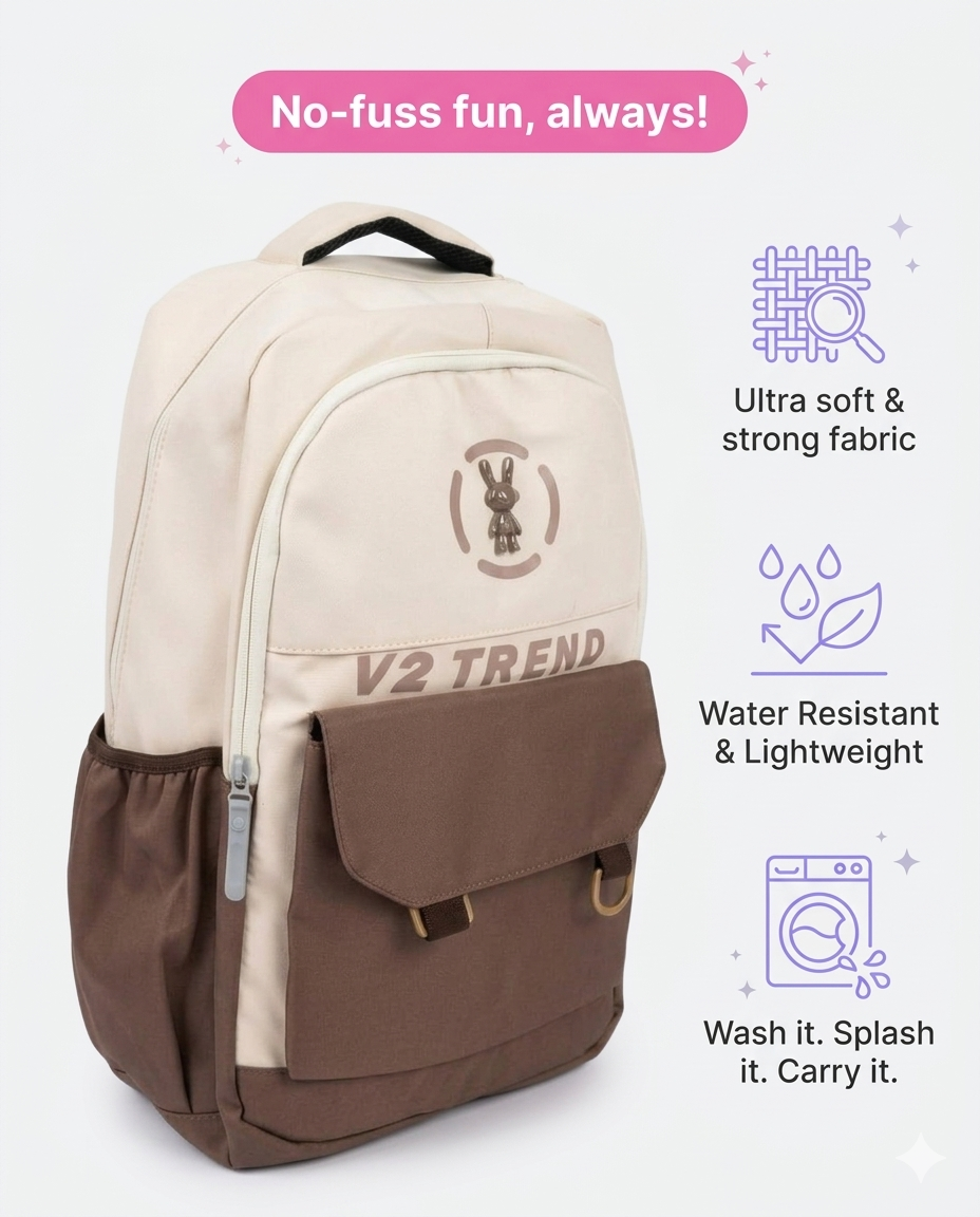 Stylish Brown Cream Backpack for Men & Women – 34L Water Resistant College & Travel Laptop Bag (V2 Trend Design)