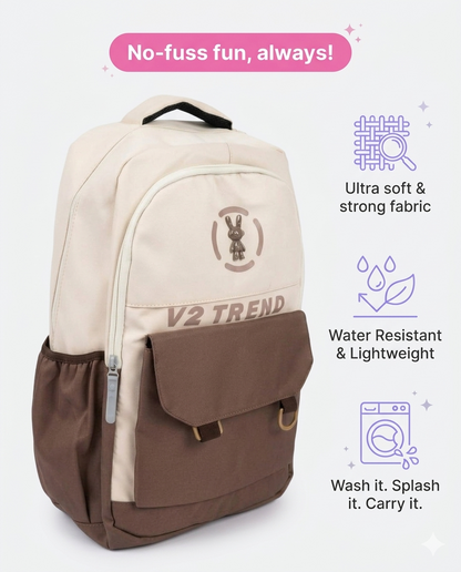Stylish Brown Cream Backpack for Men & Women – 34L Water Resistant College & Travel Laptop Bag (V2 Trend Design)