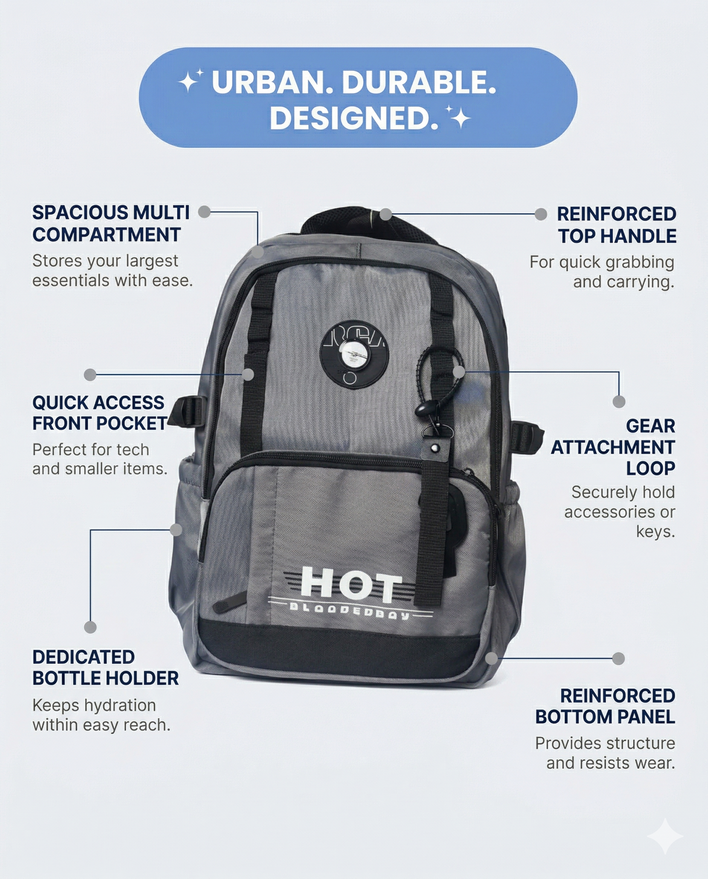 Urban Grey Backpack – Waterproof Multi-Compartment Laptop Bag (34L)