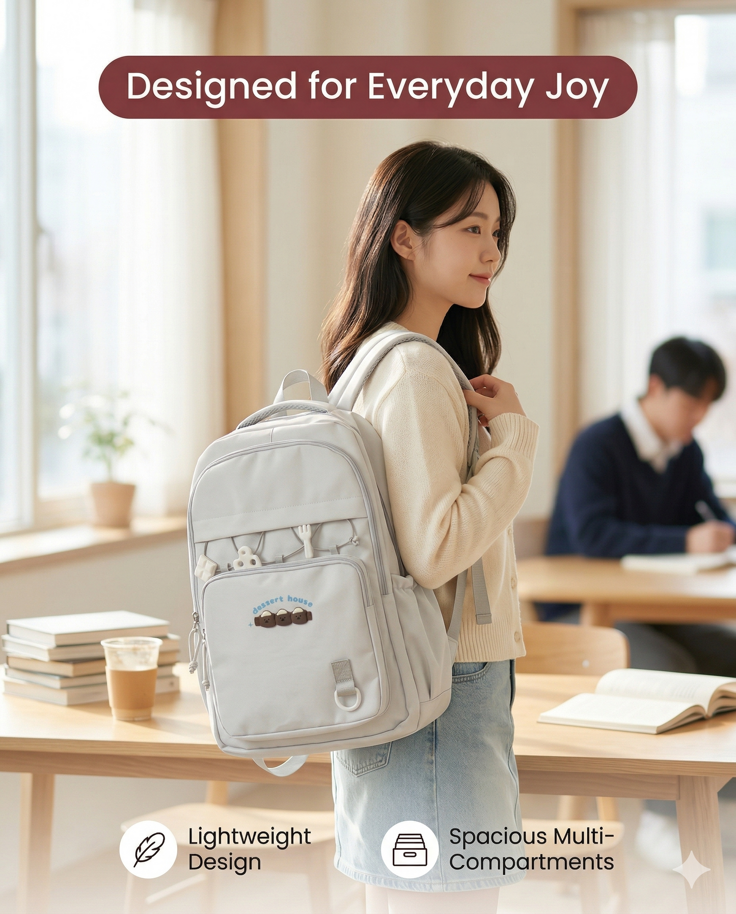 Cute Dessert Backpack – Lightweight Multi-Compartment School Bag (34L)