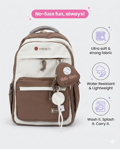 Premium Aesthetic Backpack with Pouch – Water Resistant Laptop School & College Bag (34L)
