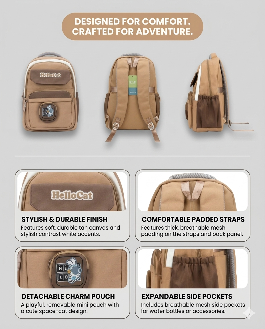Premium Korean Aesthetic Backpack with Pouch – Water Resistant Laptop School & College Bag (34L)