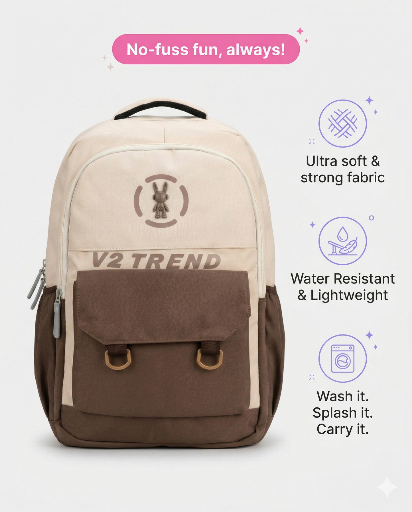 Stylish Brown Cream Backpack for Men & Women – 34L Water Resistant College & Travel Laptop Bag (V2 Trend Design)