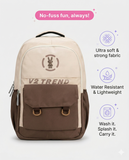 Stylish Brown Cream Backpack for Men & Women – 34L Water Resistant College & Travel Laptop Bag (V2 Trend Design)