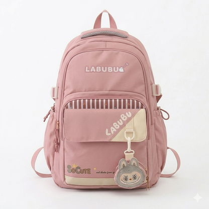 Cute Purple Labubu Backpack for Girls – 34L Water Resistant School & College Bag with Charm, Multi Compartments & Soft Fabric