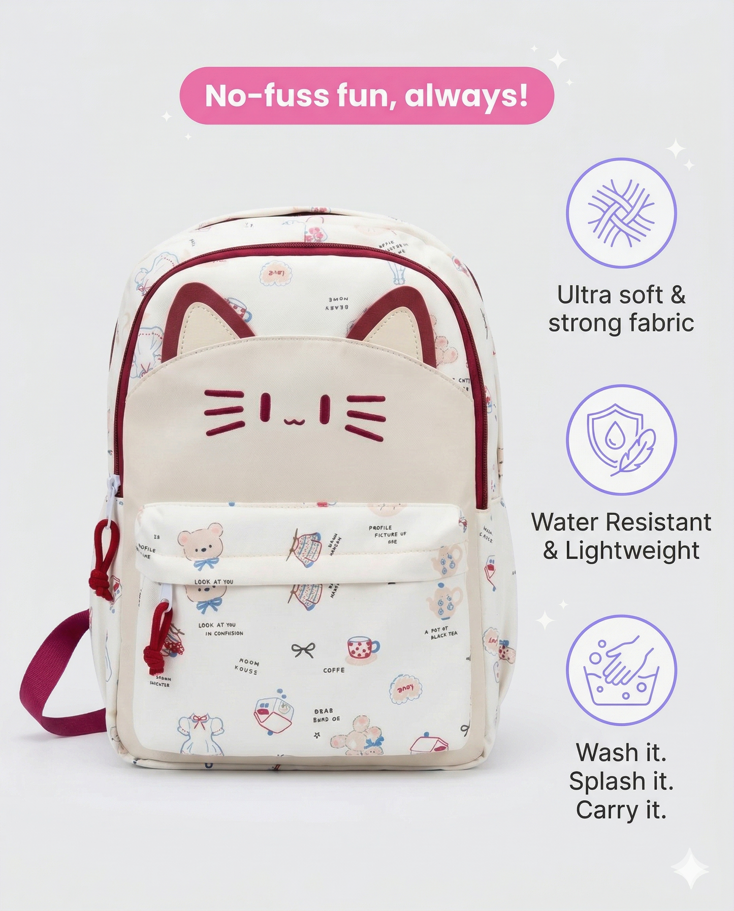 Cute Cat Kids Backpack – Lightweight School Bag