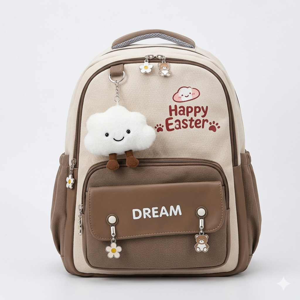 Cute Dream Backpack – Red & Beige Aesthetic School Bag