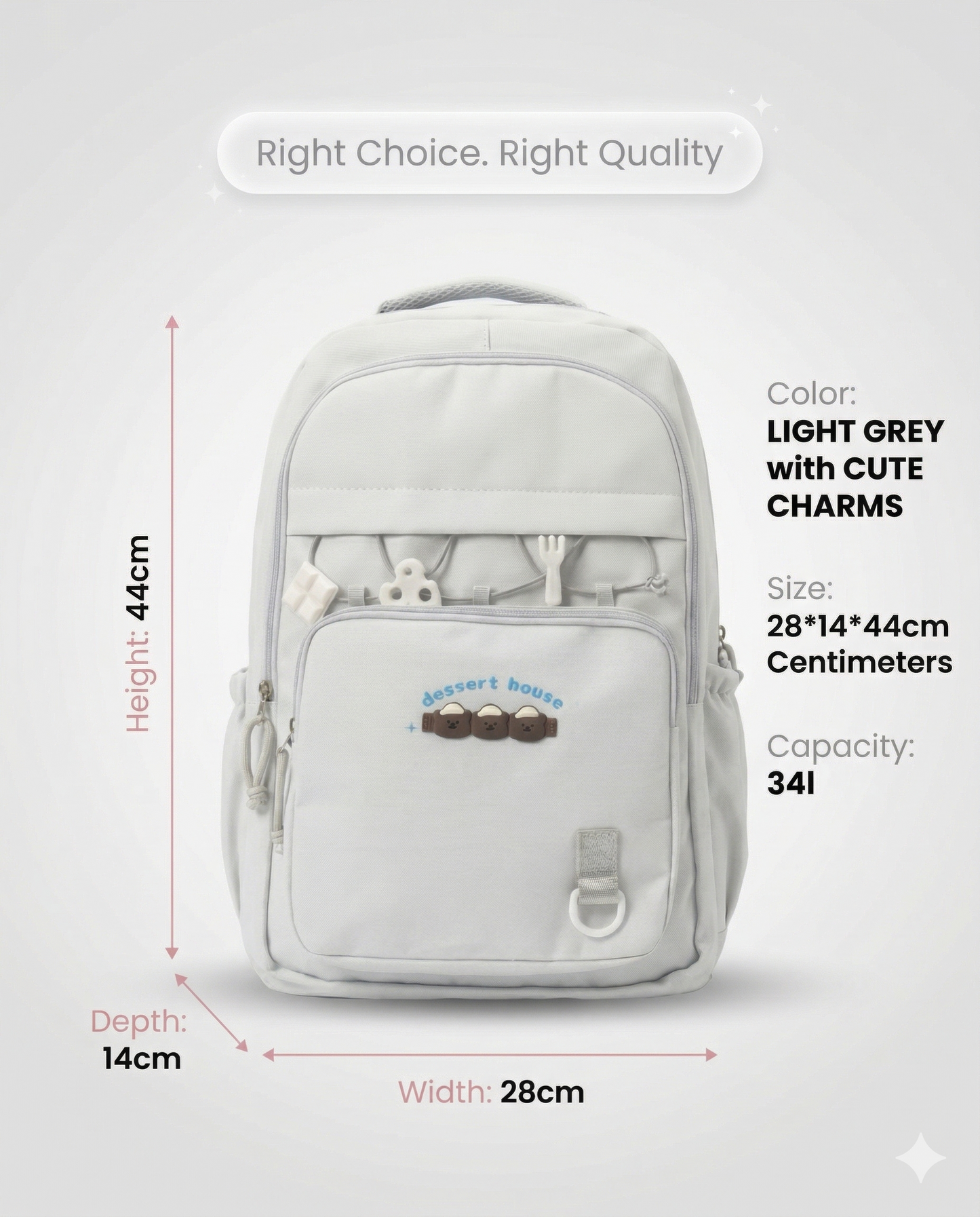 Cute Dessert Backpack – Lightweight Multi-Compartment School Bag (34L)