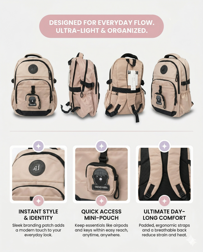 Beige Urban Backpack – Waterproof Multi-Compartment Laptop Bag (34L)