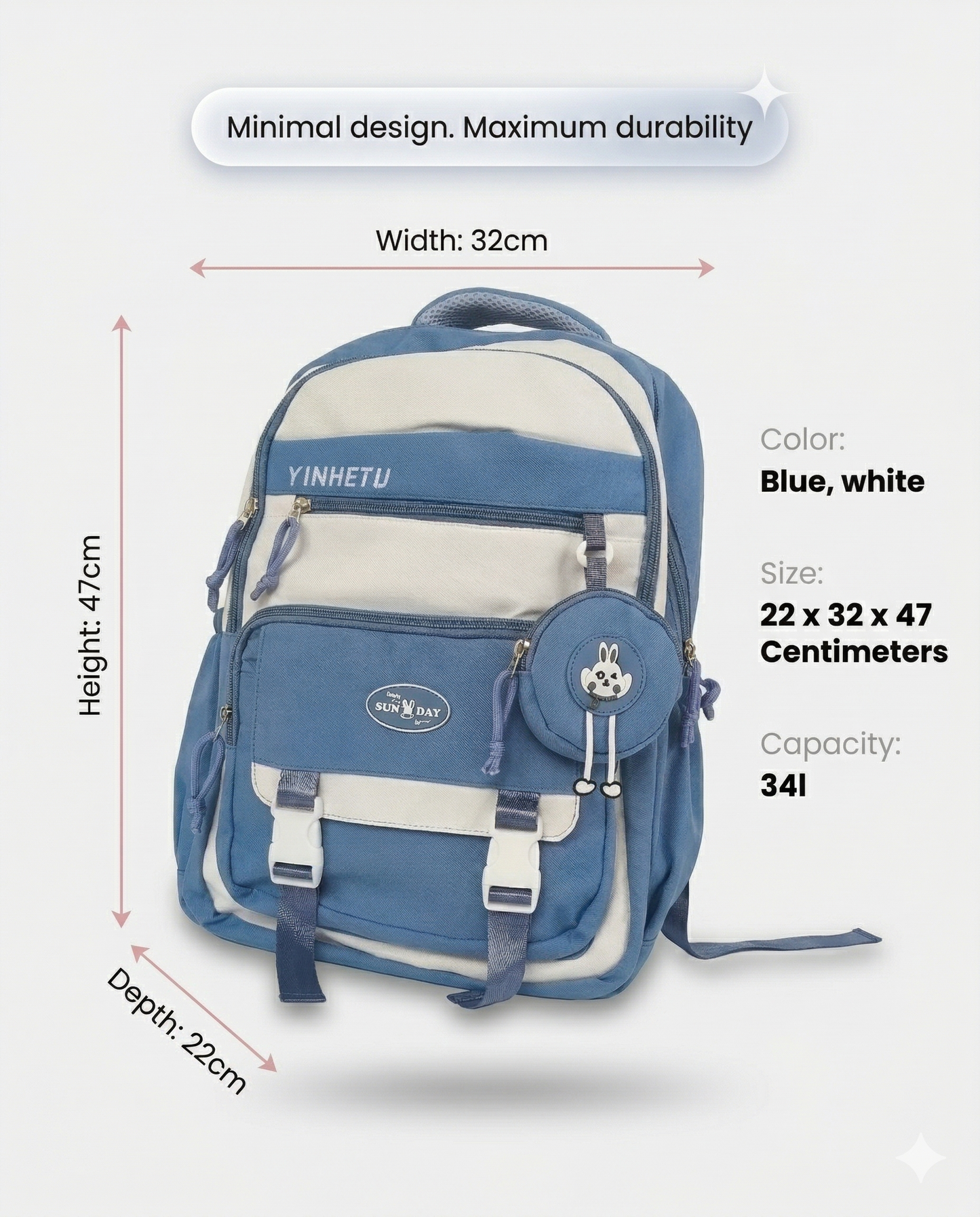 Stylish Multi-Compartment Backpack with Pouch – Water Resistant Daily Bag (34L)
