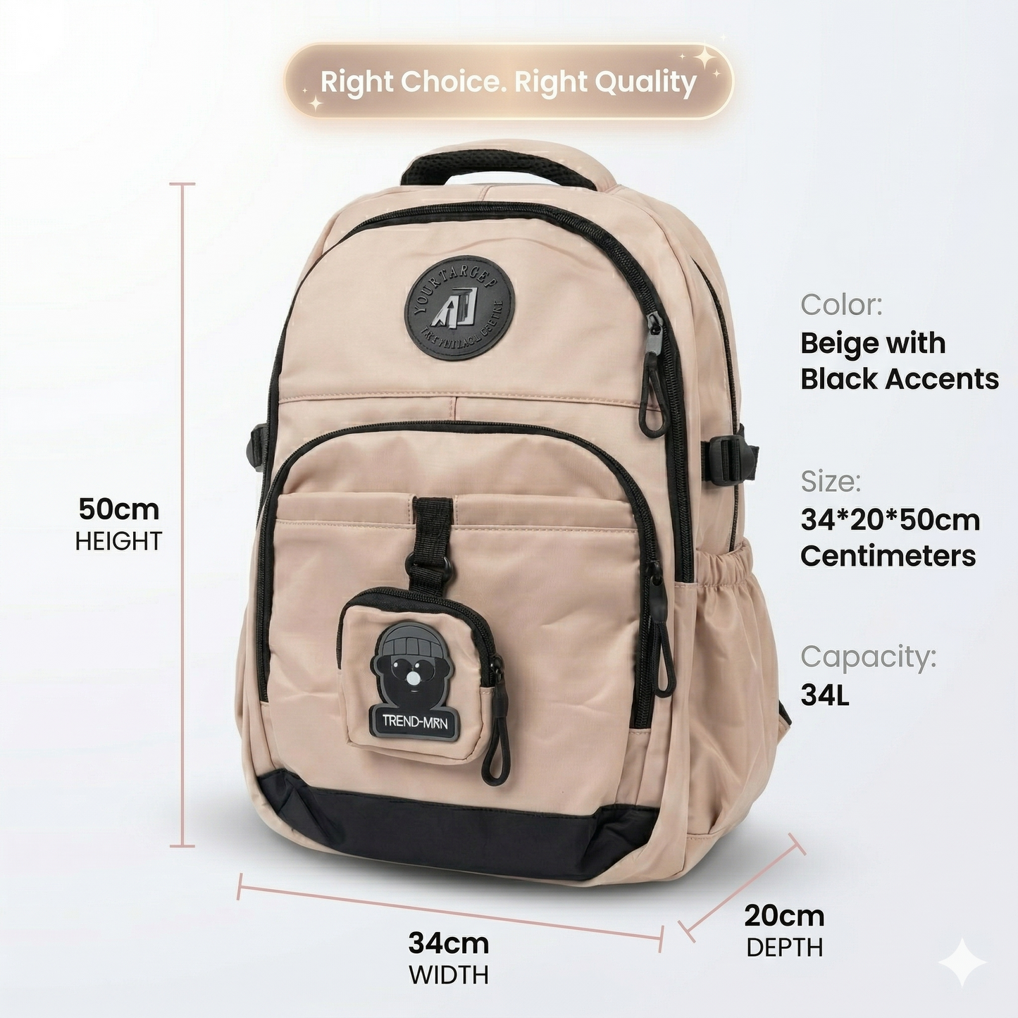 Beige Urban Backpack – Waterproof Multi-Compartment Laptop Bag (34L)