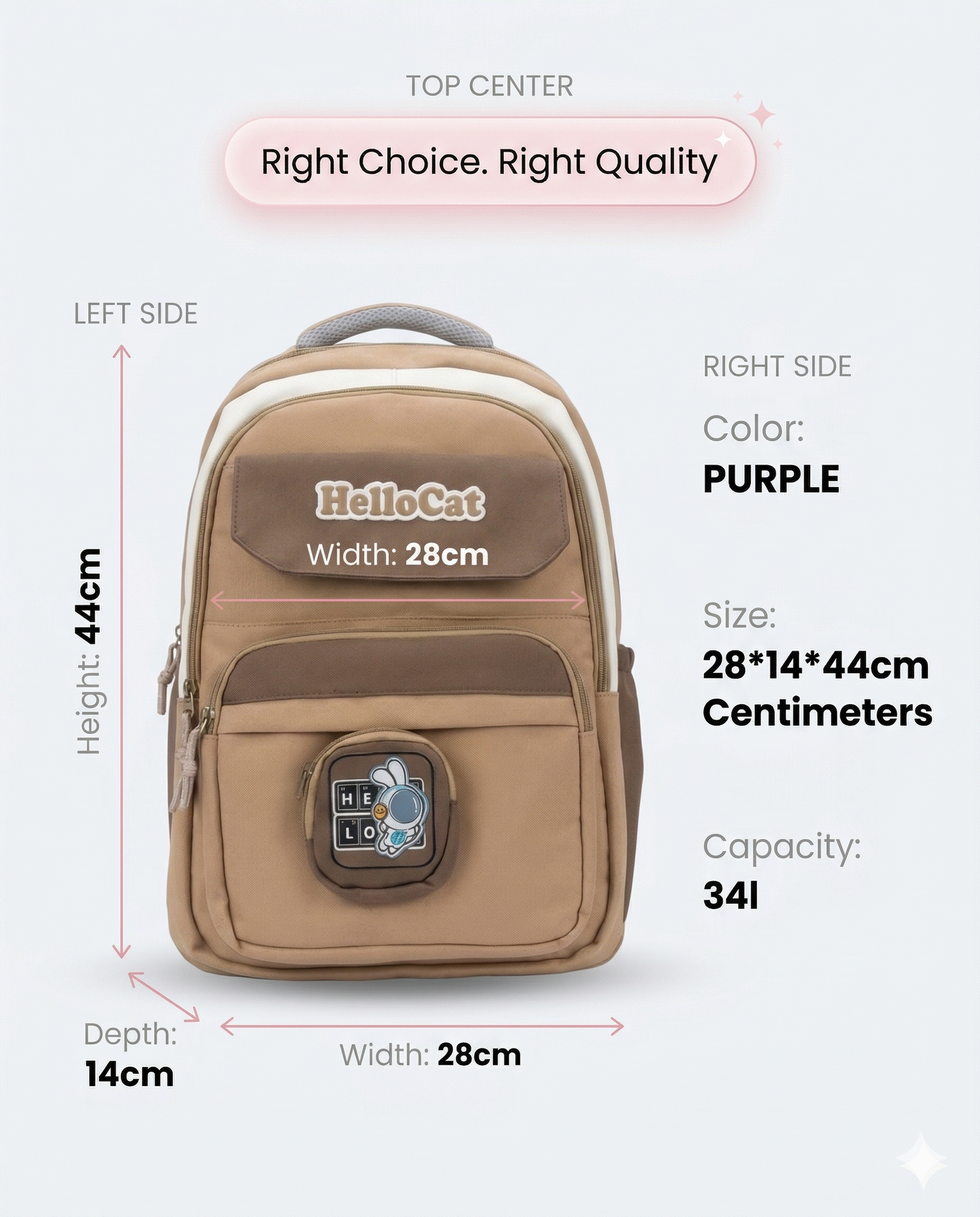 Premium Korean Aesthetic Backpack with Pouch – Water Resistant Laptop School & College Bag (34L)