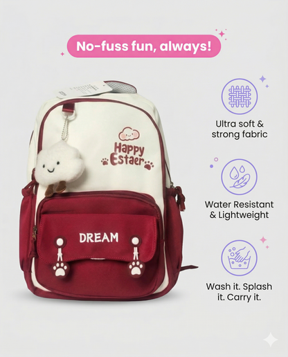 Cute Dream Backpack – Red & Beige Aesthetic School Bag