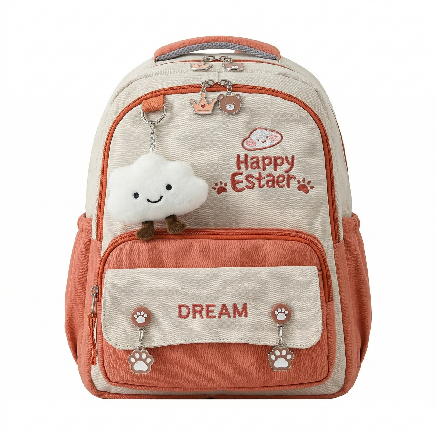 Cute Dream Backpack – Red & Beige Aesthetic School Bag