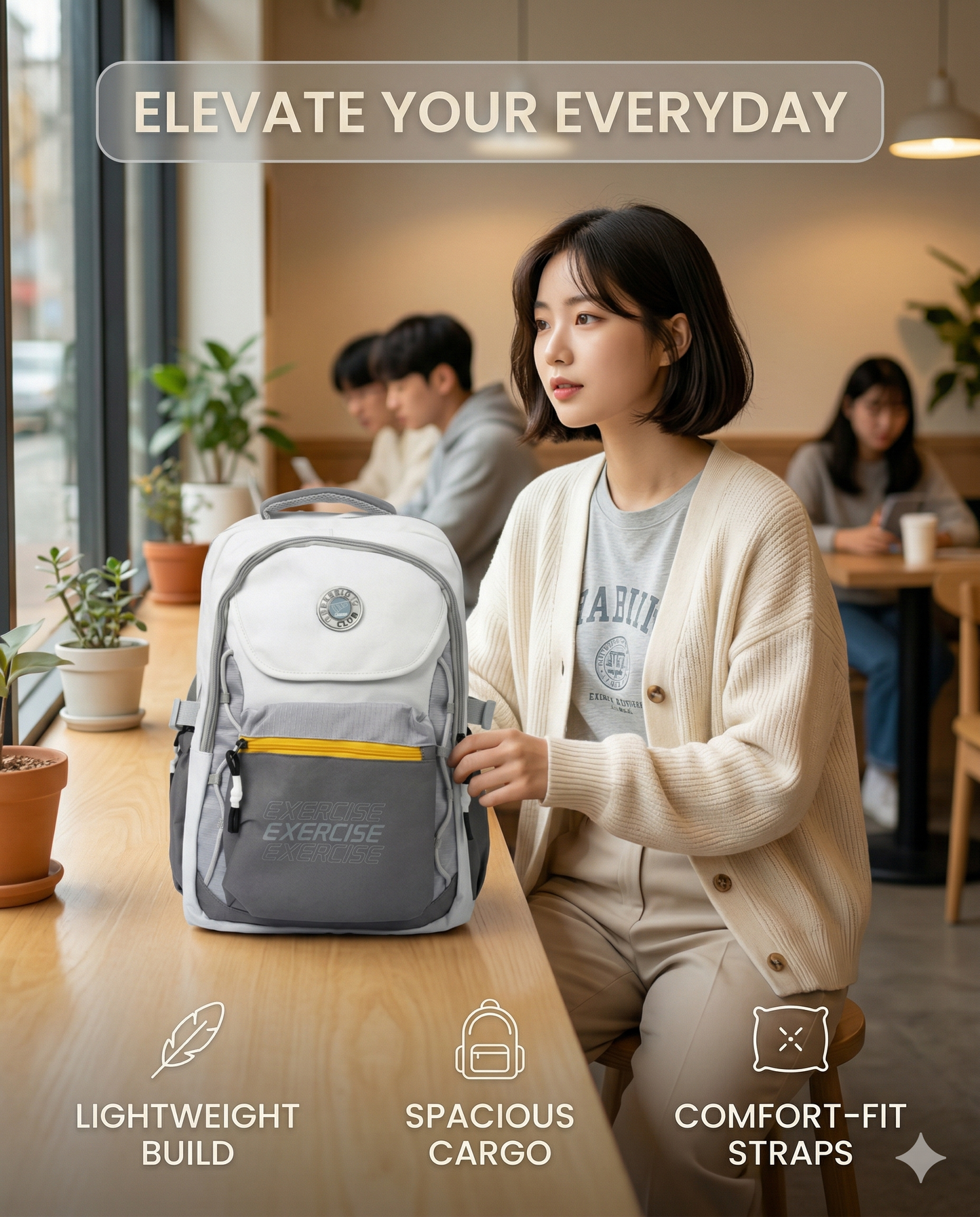 Sporty Laptop Backpack – Grey & White Travel Bag