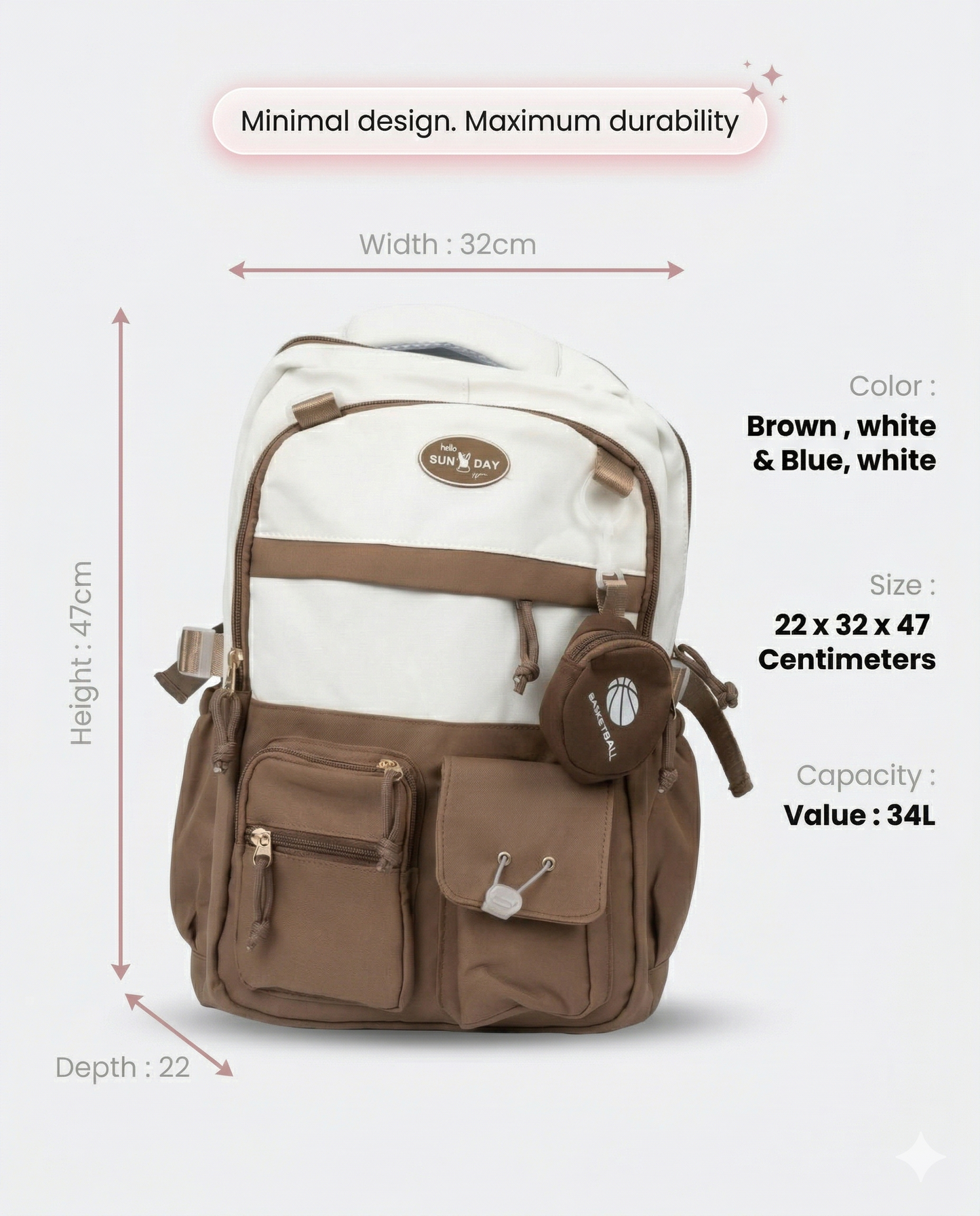 Minimal Everyday Backpack – Brown & Beige Multi Pocket Bag