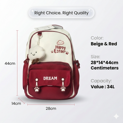 Cute Dream Backpack – Red & Beige Aesthetic School Bag