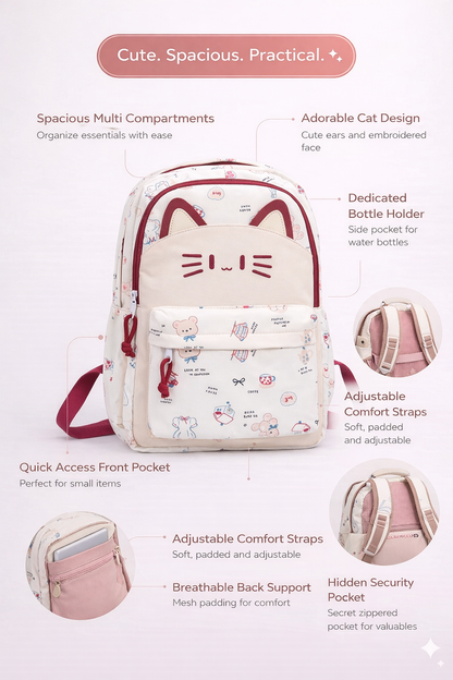 Cute Cat Kids Backpack – Lightweight School Bag