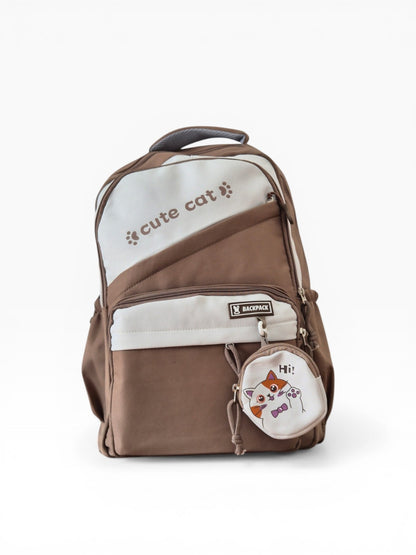 Cute Cat Korean Style Backpack for Girls – Waterproof Aesthetic School, College & Travel Bag with Multi-Compartments (30L)